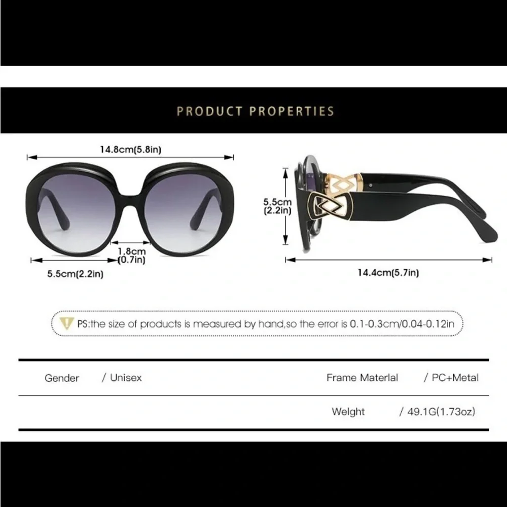 Oversized Round Sunglasses with Gold Arm Detail
